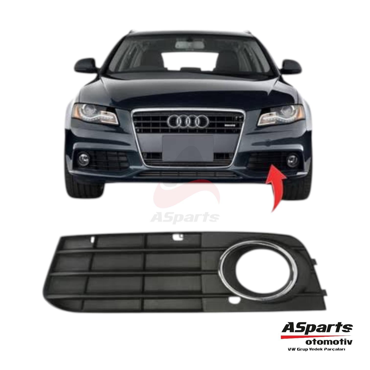 Audi A4 Sis Far Kapağı (Sisli Krom) Sol-Sürücü 8K0807681A
