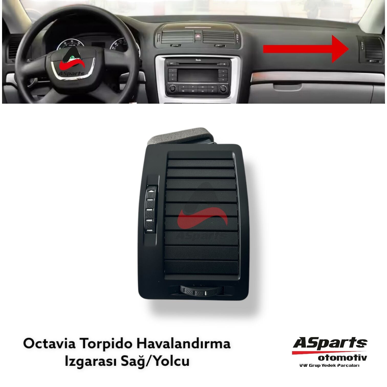 Skoda Octavia 2004 - 2014 Kalorifer Havalandırma Izgarası Sağ-Yolcu 1Z0819702A