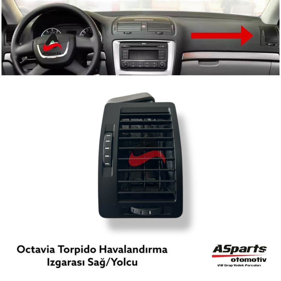 Skoda Octavia 2004 - 2014 Kalorifer Havalandırma Izgarası Sağ-Yolcu 1Z0819702A