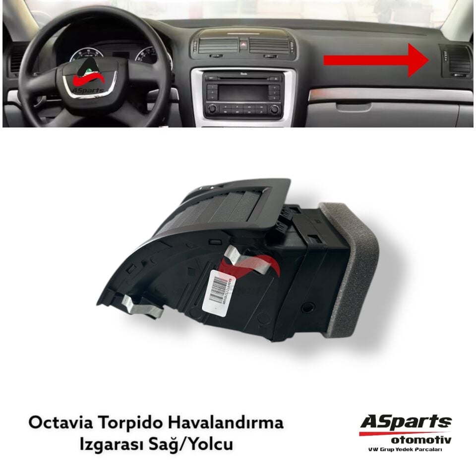 Skoda Octavia 2004 - 2014 Kalorifer Havalandırma Izgarası Sağ-Yolcu 1Z0819702A
