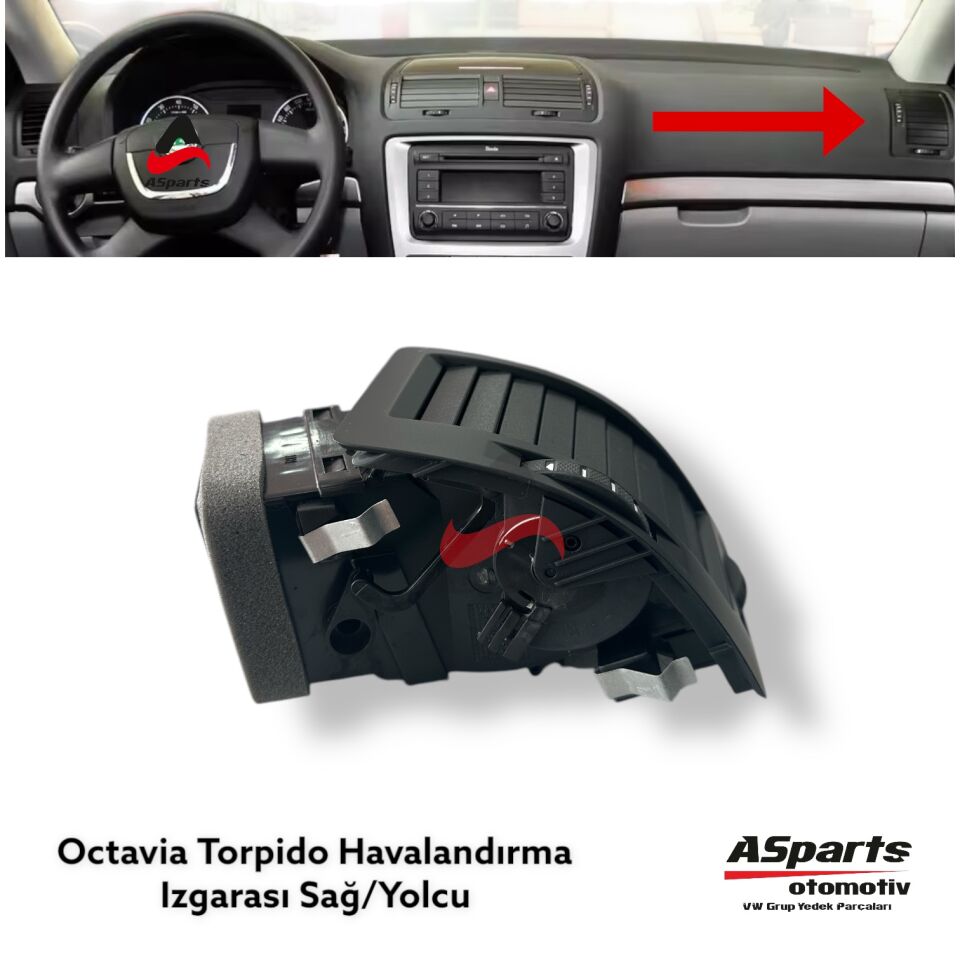 Skoda Octavia 2004 - 2014 Kalorifer Havalandırma Izgarası Sağ-Yolcu 1Z0819702A